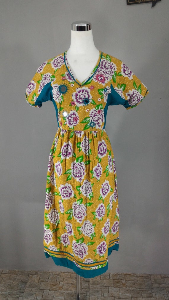 Vintage Indian Cotton Dress Mirror Work Flower Handblock | Etsy