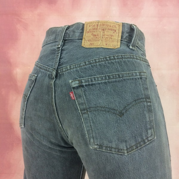 Size 28 Vintage Levi's 501 Jeans - Made in USA - 90s Faded Ripped Black Jeans - Red Tab Button Fly Jeans, waist 28" medium