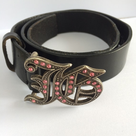 John Galliano Belt Black Leather JG Buckle Belt Size 26 27