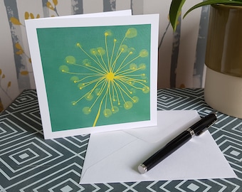 Green Puffball Dandelion Square Greetings Card