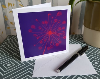 Indigo and Red Puffball Dandelion Square Greetings Card