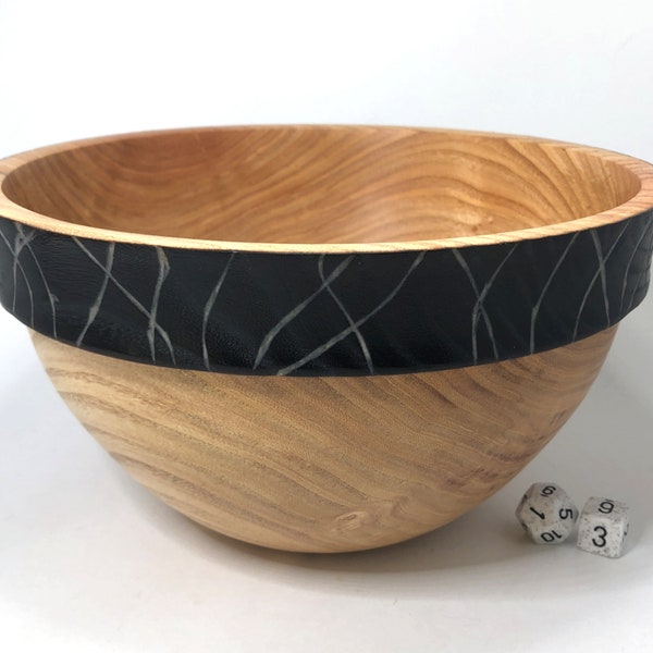 Seared and Carved Rim Wooden Bowl, The Black Bowl of Mordor, Evil Handmade Elm Bowl, Hardwood Seared Rim Carved Bowl