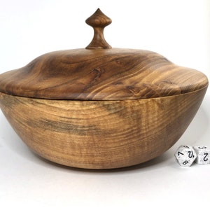Lidded Spalted Maple Box, Wooden Bowl With Elm Lid, Figured Hardwood Turned Box