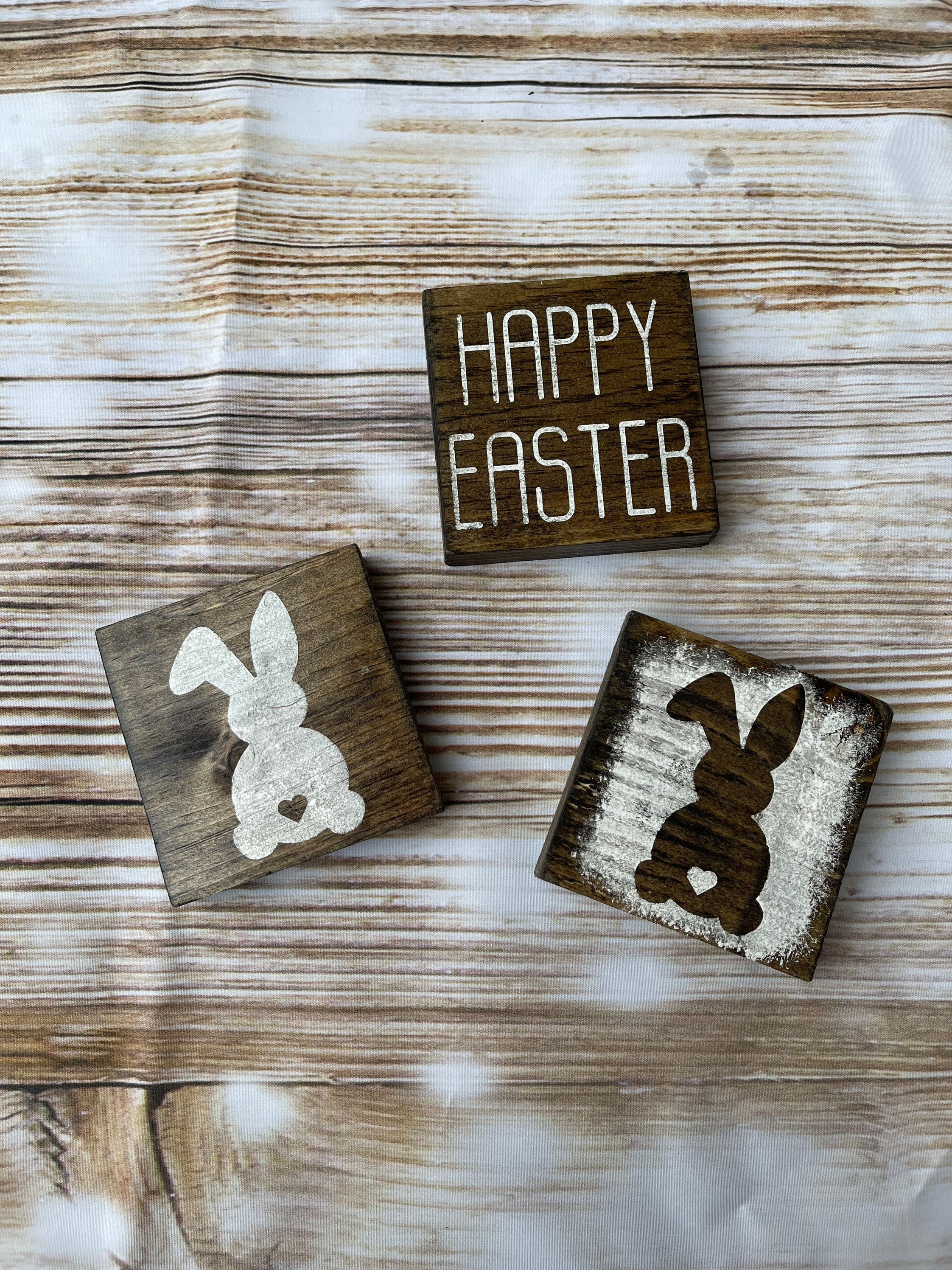 Rustic Wood Bunny Blocks, Rustic Bunny Decor, Farmhouse Bunnydecor ...