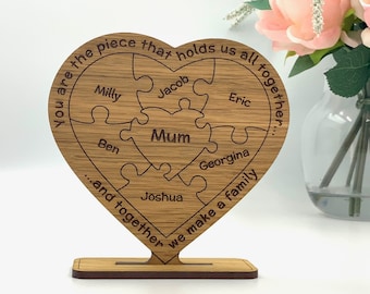 Personalised Gift for Mum, Birthday Gift, Family Heart, Mummy Gift, Mothers Day Gift, Special Mum, Puzzle Design Heart Gift, Grandma Gift