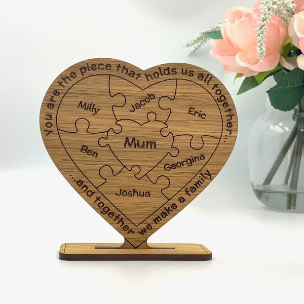 Personalised Gift for Mum, Birthday Gift, Family Heart, Mummy Gift, Mothers Day Gift, Special Mum, Puzzle Design Heart Gift, Grandma Gift