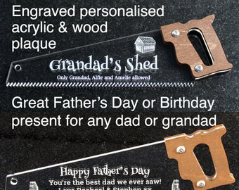 Personalised Saw Gift, Saw Plaque, Fathers Day Gift, Dad, Daddy, Grandad Gift, Shed Sign, Birthday, Christmas Gift