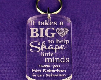 Personalised Teacher Gift, Thank You, Nursery, Pre-School, Keyring, Leaving Gift, End of Term, School Teacher, Shape little minds, heart