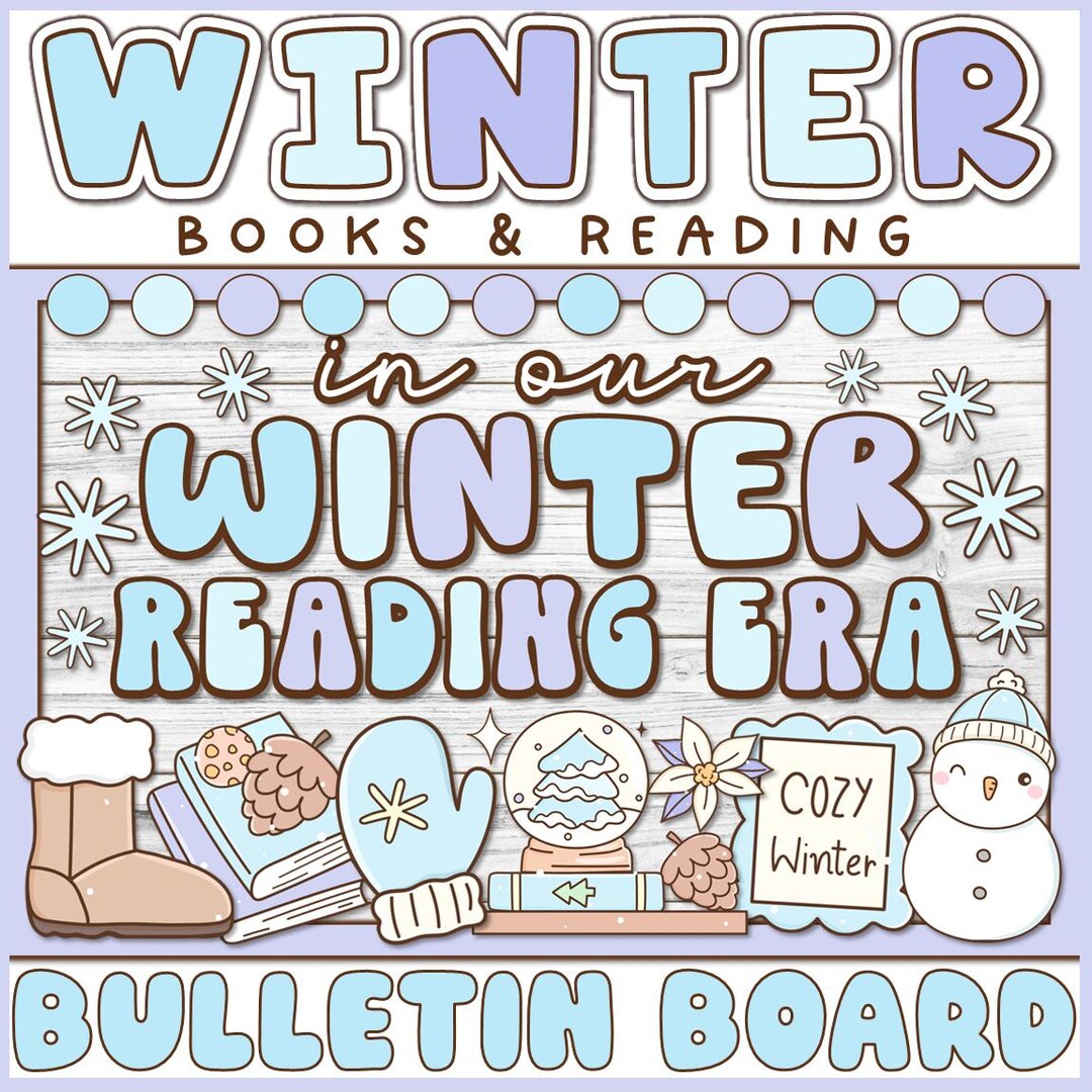 Winter Library Books Reading Bulletin Board Display Door Decor ...
