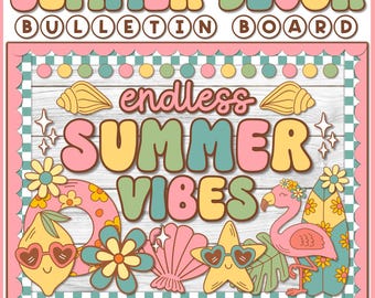Groovy Summer Bulletin Board Decor | End of Year Classroom Display | Retro Door Decor | Summer Vibes
