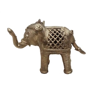 Dhokra Elephant-Dokra Metal Elephant-Heritage Craft Of India- Dull Gold Color Elephant-Elephant Figurine-Elephant Statues for Home Decor