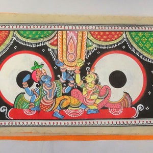 Pattachitra-Lord Jagannath Face with Laxminarayan-Lord Vishnu and Lakshmi with Jagannath Art-Auspicious Painting of Hindu Religion-Unframe