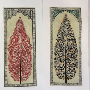 Pattachitra Tree of Life Painting: Tussar Silk Folk Art (Unframed)