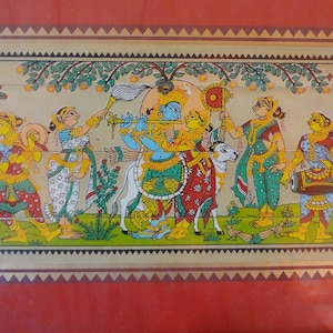 Raasleela Pattachitra Palm Leaf Art: Krishna, Radha, Gopis