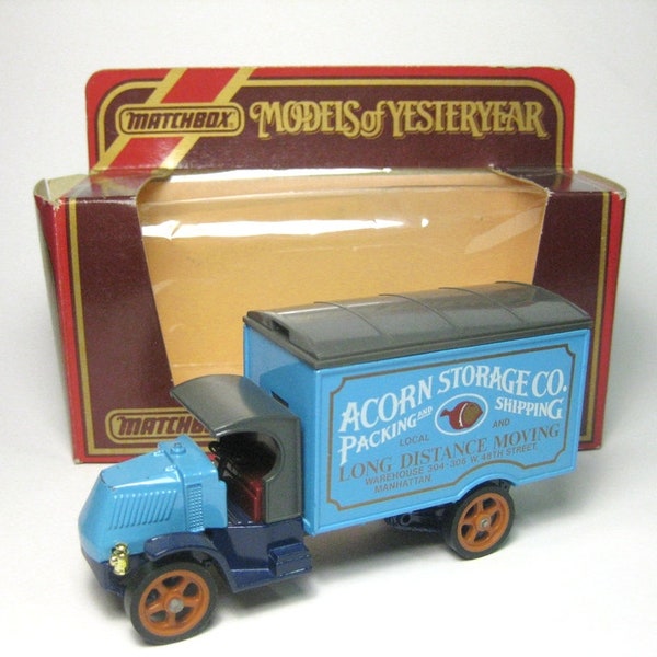 Vintage Diecast Toy car, Lesney Matchbox Models Of Yesteryear,"Y-30 model AC Mack Truck " "Acorn Storage Co." Theme. Boxed , England 1984