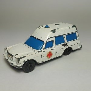 Vintage diecast Toy car, Corgi Juniors ,&quot;Mercedes Benz 2200&quot; &quot;Binz Ambulance&quot; theme. , Made in Gt Britain!