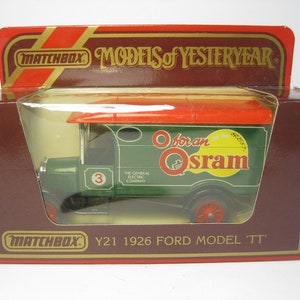 Vintage Diecast Toy car, Lesney Matchbox Models Of Yesteryear,&quot;Y-21 1926 Ford Model TT &quot; &quot;Osram&quot; Theme. Boxed ,1986