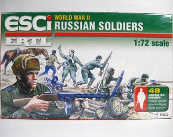 Speelgoedsoldaatjes ESCI/ERTL 1:72 verzegelde boxset 1/72 "WW2 Russian Soldiers" P-203. 48 plastic figuren uit de jaren 90! Verzegelde gloednieuwe staat!