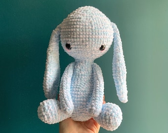 Amigurumi Fluffy Bunny Plushie, Crochet Baby Blue Rabbit Plush