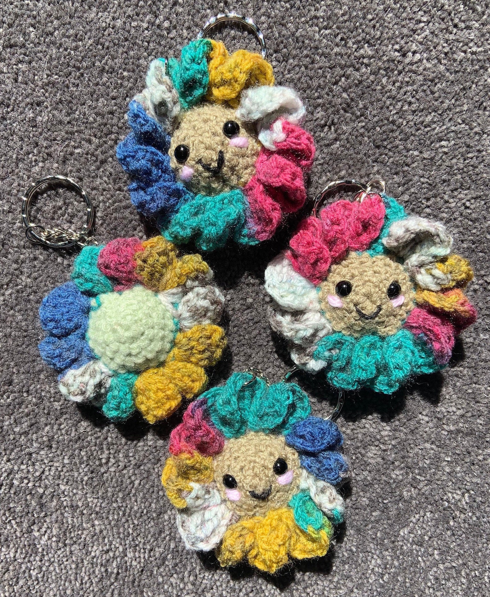 Amigurumi Crochet Flower Keyring Multicoloured Flower Etsy