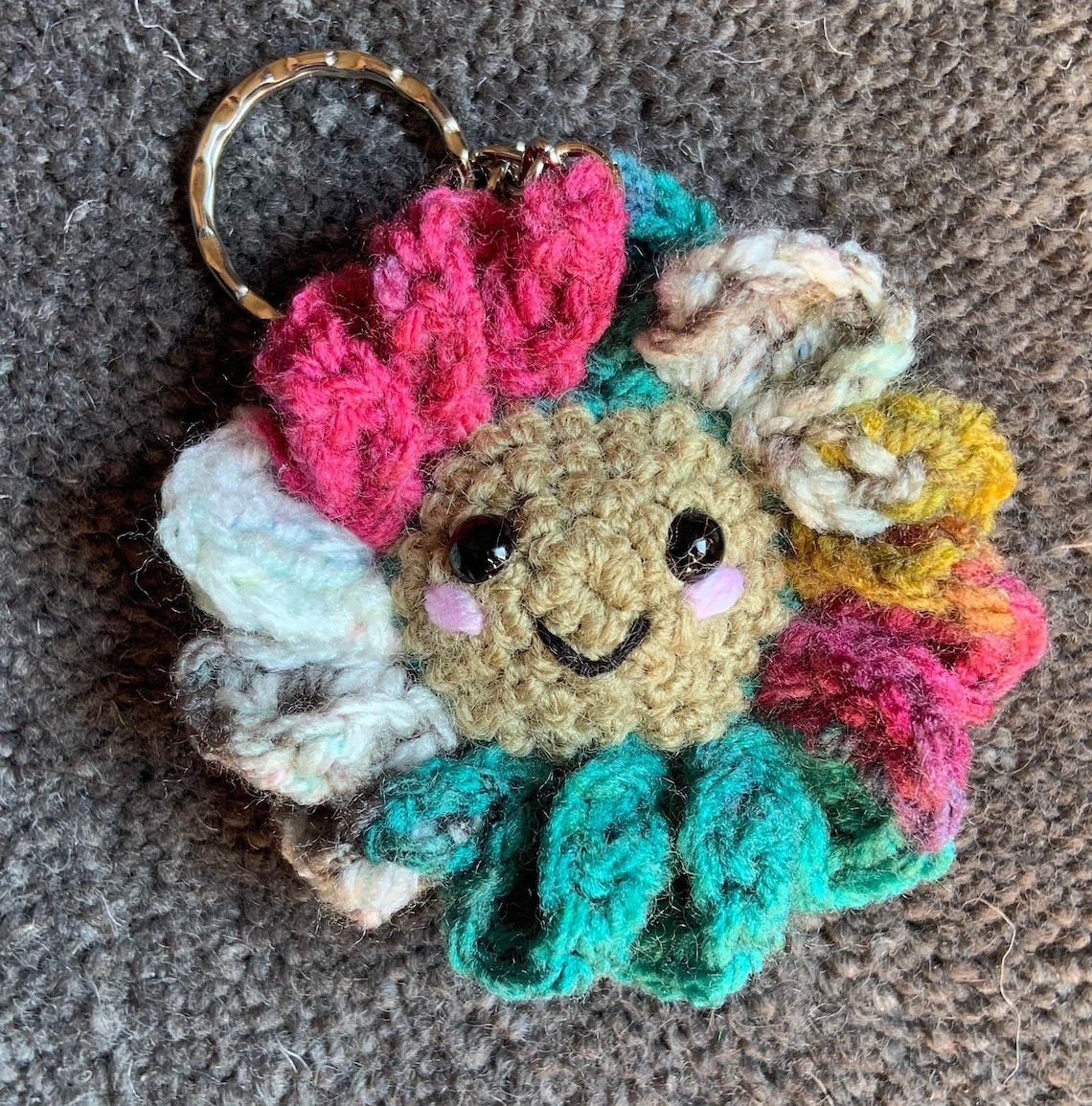 Amigurumi Crochet Flower Keyring Multicoloured Flower Etsy