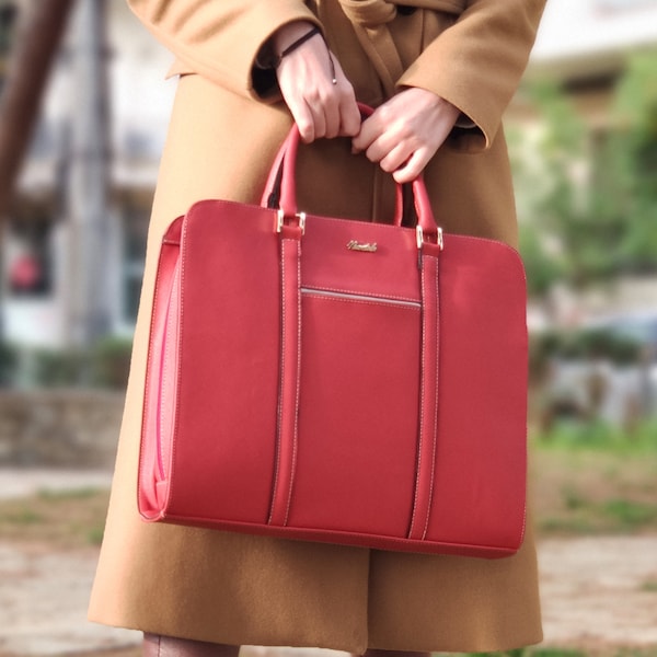 Porte-documents en cuir végétalien pour femme, sac d'affaires en cuir végétalien, sac pour ordinateur portable 15 pouces en cuir végétalien, sac portefeuille en cuir végétalien, cadeau pour elle