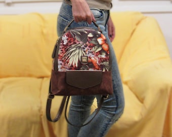 Floral Women Backpack Faux Leather Bag Handmade Women Backpack Vegan Backpack Multicolour Backpack