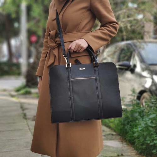 Personalised Vegan Leather Laptop Bag / Brown Briefcase / Etsy