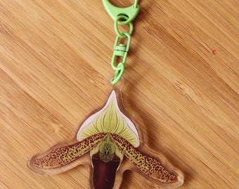Red paphio orchid acrylic keychain