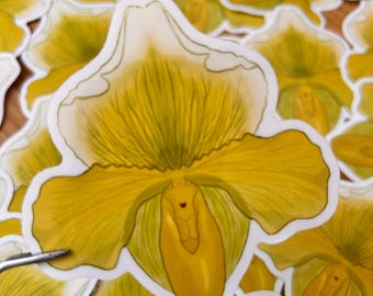 Translucent vinyl sticker, yellow orchid