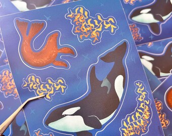Orca and seal vinyl sticker sheet