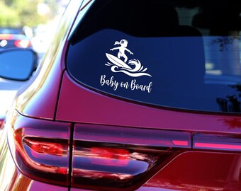 Baby On Board Surfer Girl Decal | Waterproof Vinyl Car Sticker (5.5" x 5.5")
