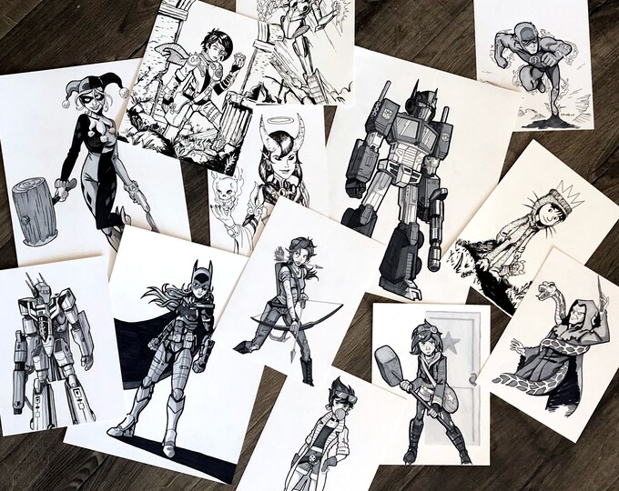 Custom Comic Art Commission black and White Etsy