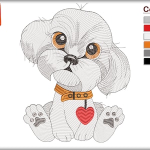 Cute grey embroidery machine design,Shih Tzu-Machine Embroidery,Animals embroidery,Yorkie Dog embroidery,Home pet embroidery