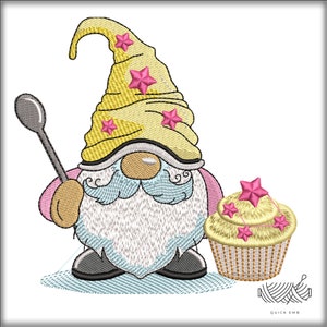 Bekery Gnome Embroidery Design,Sweet Embroidery Design,Kitchen Embroidery File,Gnome embroidery,Cooking Gnome,3 sizes,Instant Download