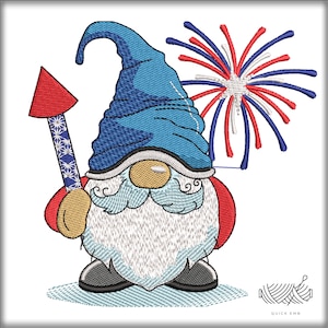 Firework Gnome Machine Embroidery Design,FSL American Gnome,Gnome embroidery,Embroidery designs,3 sizes,Instant Download