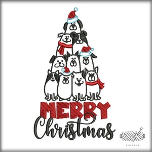 Merry Christmas Tree Dogs machine embroidery design,Christmas embroidery,Merry Christmas embroidery,Christmas Tree,Instant download,