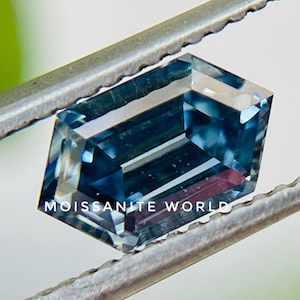 Deep Blue Elongated Hexagon VVS1 Loose Moissanite for Ring | Unique Engagement Ring | Antique Vintage Ring | Gift For Her | Wedding Ring .