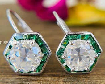 3.10 TCW Round Oldmine Cut Brincos de Moissanite Incolor, Brinco de pino redondo, Presente de casamento, Alavanca traseira, Presente de aniversário, Brinco de noivado
