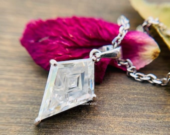 Unique  2.30 CT Kite Cut Colorless Moissanite Pendant With Chain , Wedding Necklace , Anniversary Gift,  Prong Set Pendant, Handmade Pendant