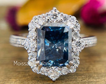 Valentines Day Special 2.15 TCW Radiant Cut Blue Color Moissanite Engagement Ring,Anniversary Gift Ring, Designer Ring, Gifts For Her.