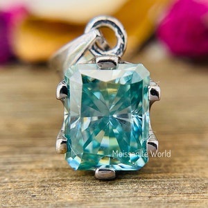 2.69 CT Radiant Cut Cyan Blue Moissanite Pendant, Wedding Set, Anniversary Gift for Her, Love and Friendship Pendant, Antique Style Pendant