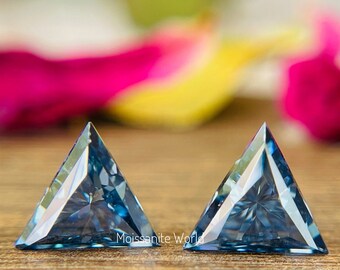 Triangle Cut Deep Blue Moissanite | 1.04 CT to 5.06 CT Loose Gemstone | VVS1 Clarity | Custom Jewelry Stone | Brilliant Sparkle