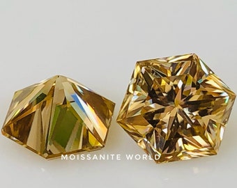 Moissanite Hexagon Brilliant Cut Golden Color  6 MM To 12 MM Size For Making Jewelry , Engagement Ring, Christmas Gift,Customized moissanite