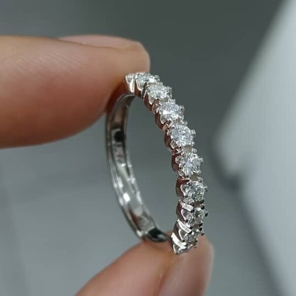 3/4 Eternity Moissanite Wedding Band With 3mm Stones and 1.60 Total Carat Weight in 14K White Gold, Yellow or Rose Gold by Facets and Karats