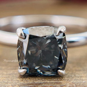2.19 CT Gray Color Cushion Brilliant Antique Cut 7.50 MM Moissanite Wedding Ring, Engagement Ring For Women, Yellow/White/Rose Gold Ring,