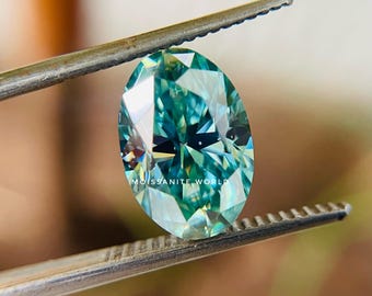 Loose Oval Cyan Blue Moissanite – VVS1 Clarity, Brilliant Cut Gemstone for Engagement Rings, Custom Jewelry, Ethical Alternative to Diamond