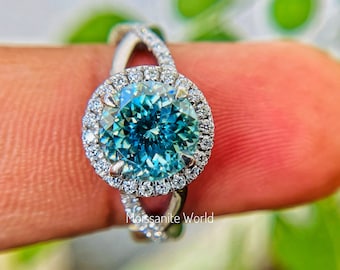 3.69 TCW Cyan Blue Moissanite Engagement Ring, Portuguese Cut , 14k White Gold Promise Ring, Gift For Her , Perfect Gift For Your Loved Once
