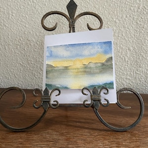 Zonsopgang op het meer, originele aquarel, uniek, stilstaand oppervlak, rustig, fris begin, cadeau