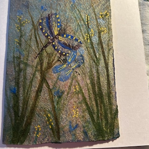 Libélulas de las profundidades del pantano, acuarela original y única, tarjeta para cualquier ocasión, firmada por el artista.
